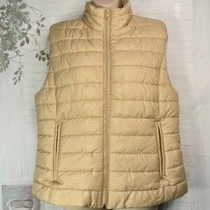 Ann Taylor Loft Womens Golden Polka Dot Winter Zip Puffer Vest Jacket Large L